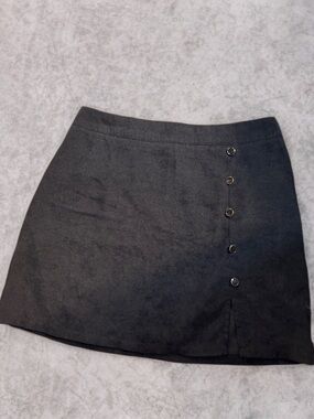 Black Corduroy Mini Skirt | Gold Button Detail | Size Large